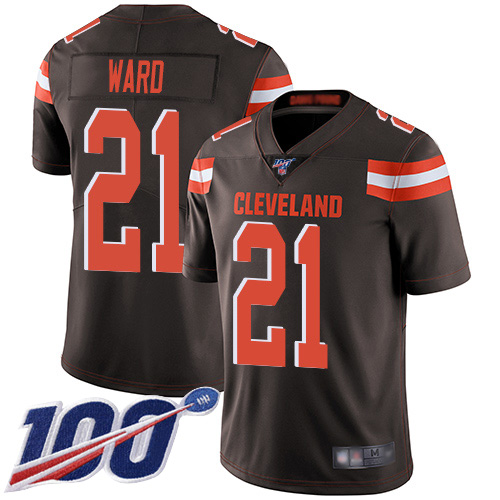 Cleveland Browns Denzel Ward Men Brown Limited Jersey 21 NFL Football Home 100th Season Vapor Untouchable
